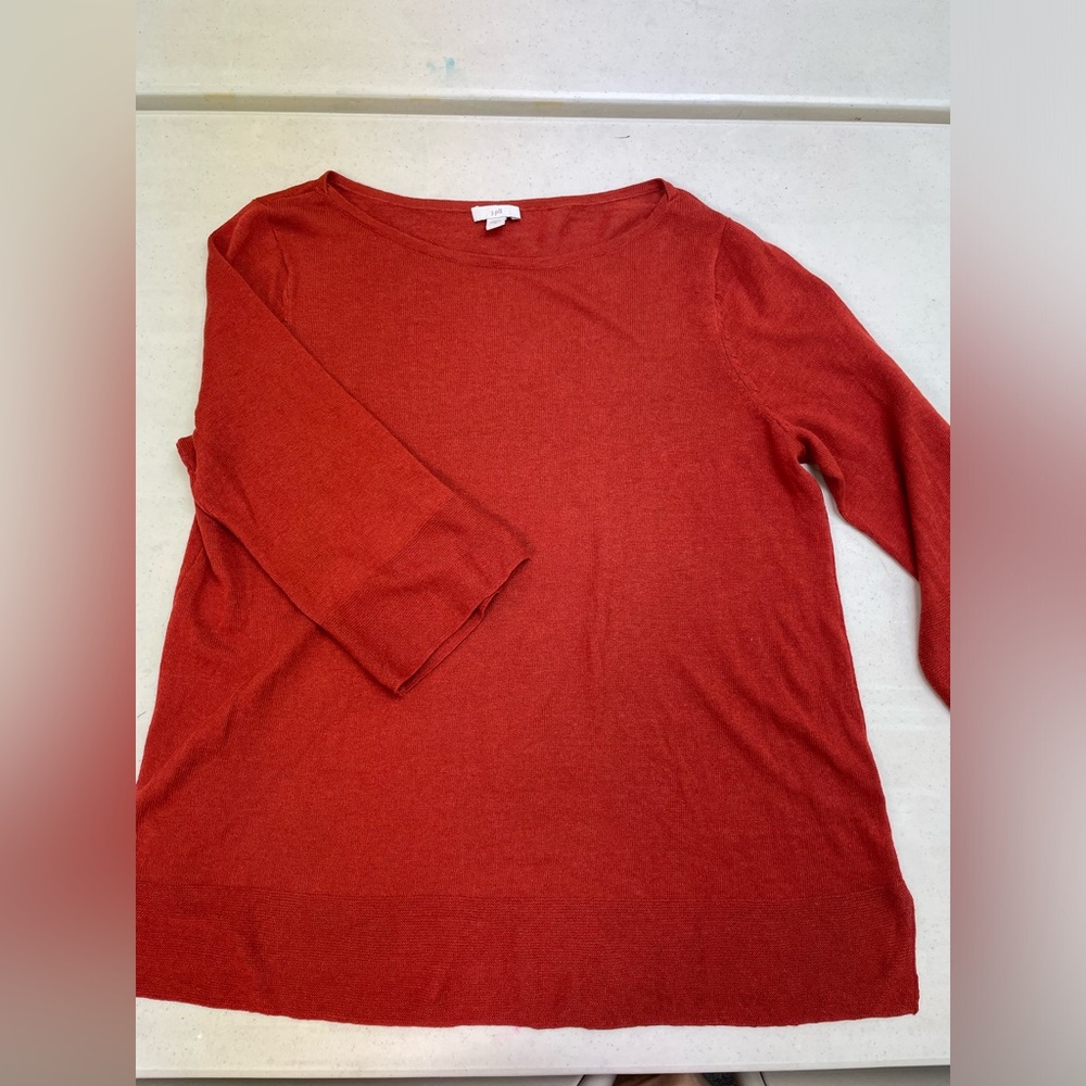 J. Jill Linen Sweater Soft Knit Hi Low Quarter Sleeve Linen Orange Sz m (1018)
